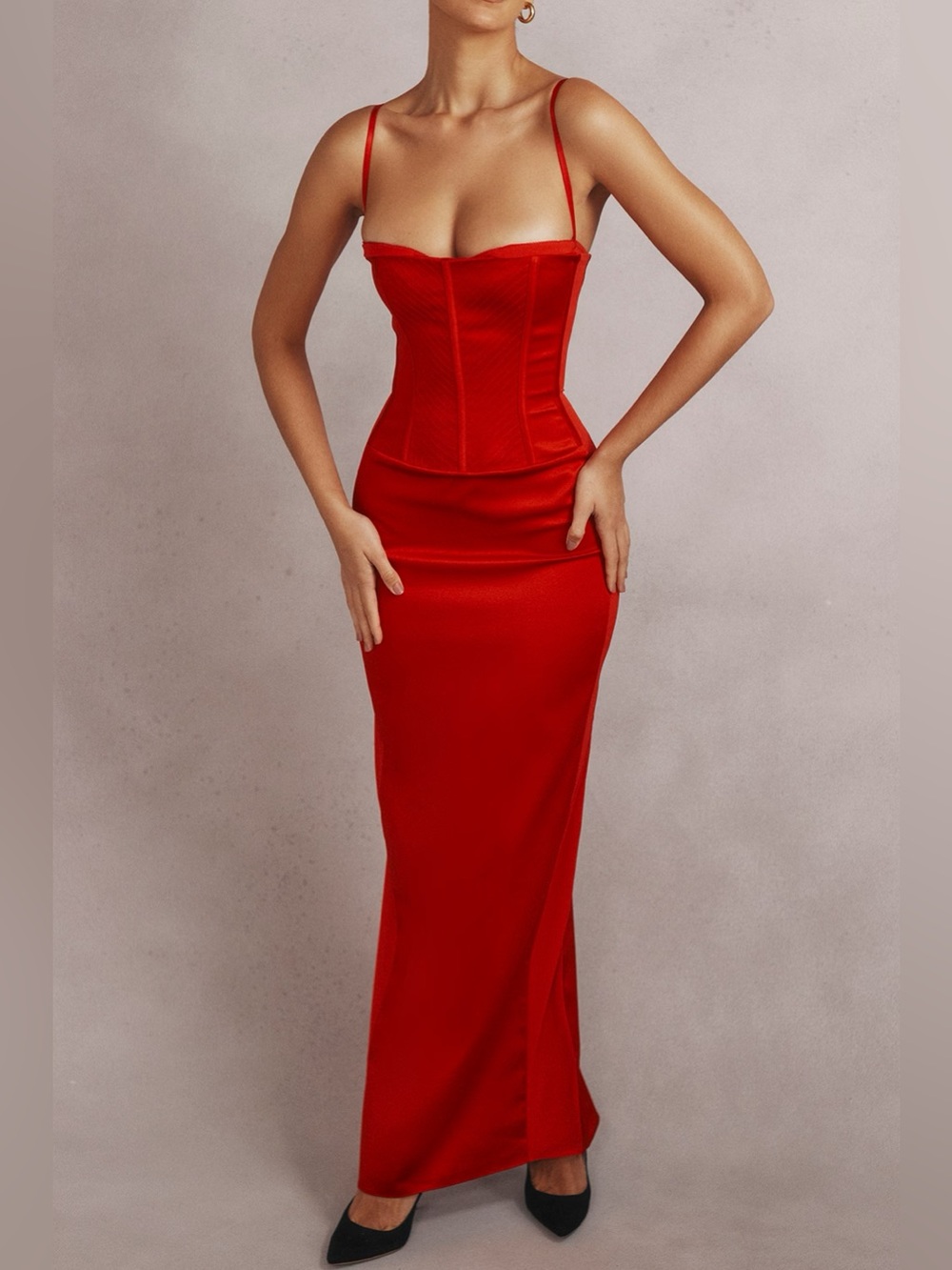 House of CB Red Strapless Corset Maxi Dress (SHANI) *Does not include bra insert